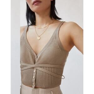 Pilcro Anthropologie Women’s Taupe Knit Tank Top Size S Cotton Y2K Minimalist